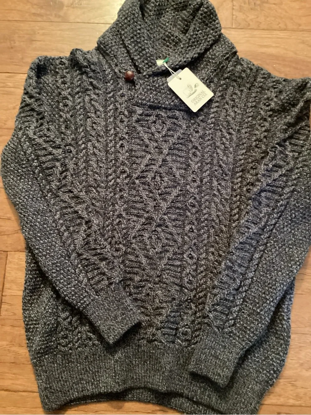 Men's Charcoal Shawl-Collar Cable Knit Cardigan Sweater